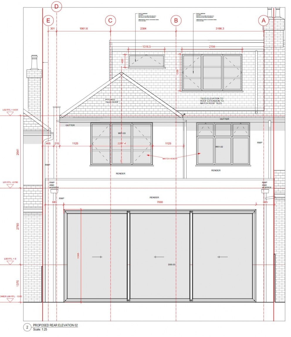 PRIVATE RESIDENCE - EAST LONDON | Rear elevation drawing of extension | Interior Designers